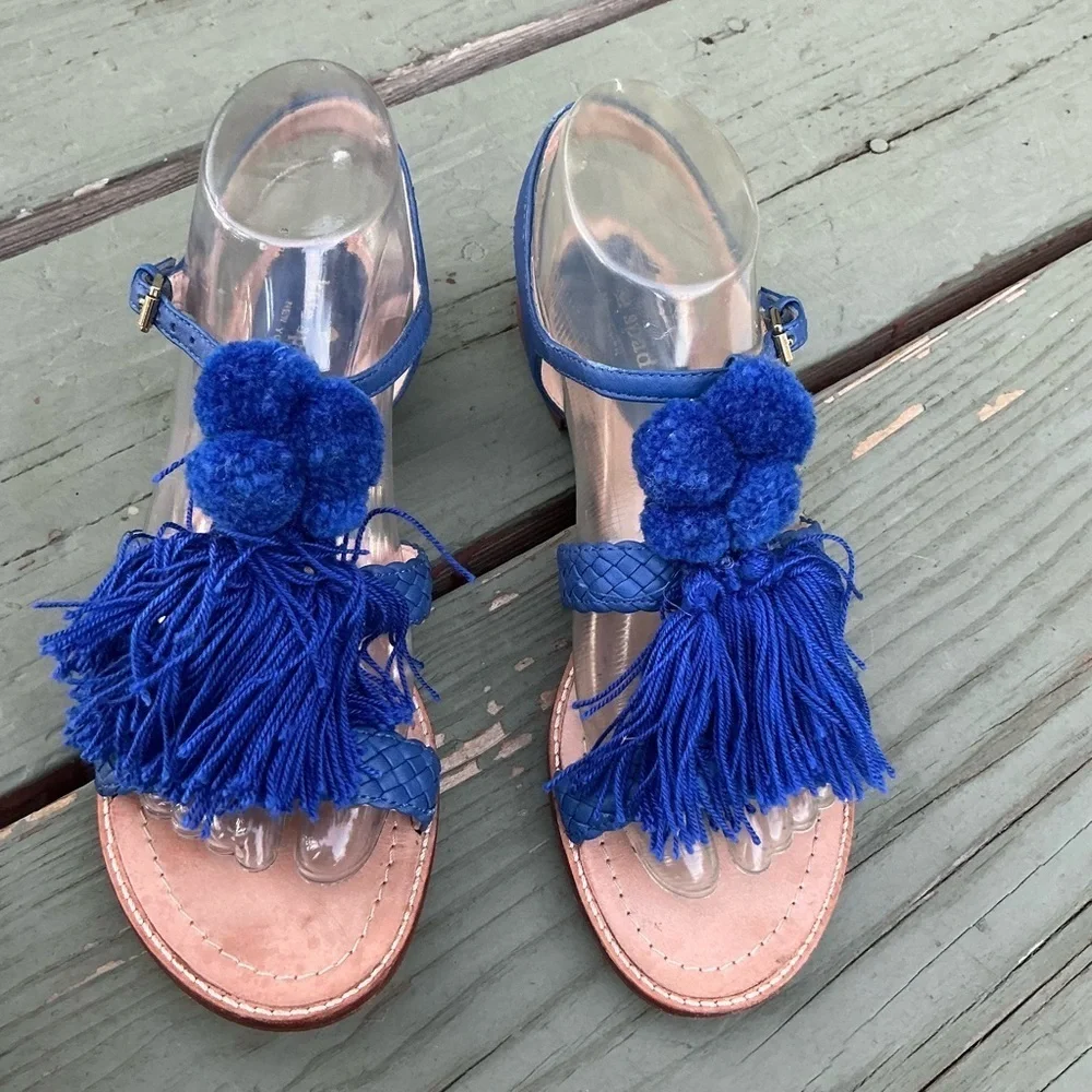 Kate Spade Sunset Sued Blue Tassels Strappy Sandals Size 8
